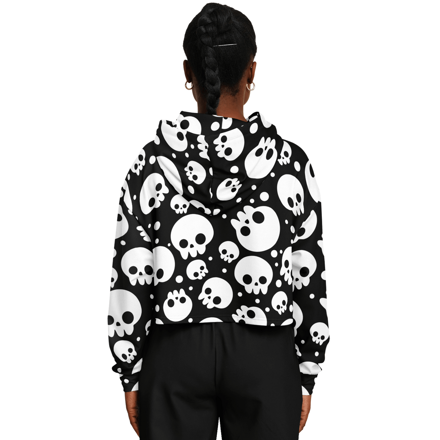 Skulls Cropped Hoodie For Women | Black & White