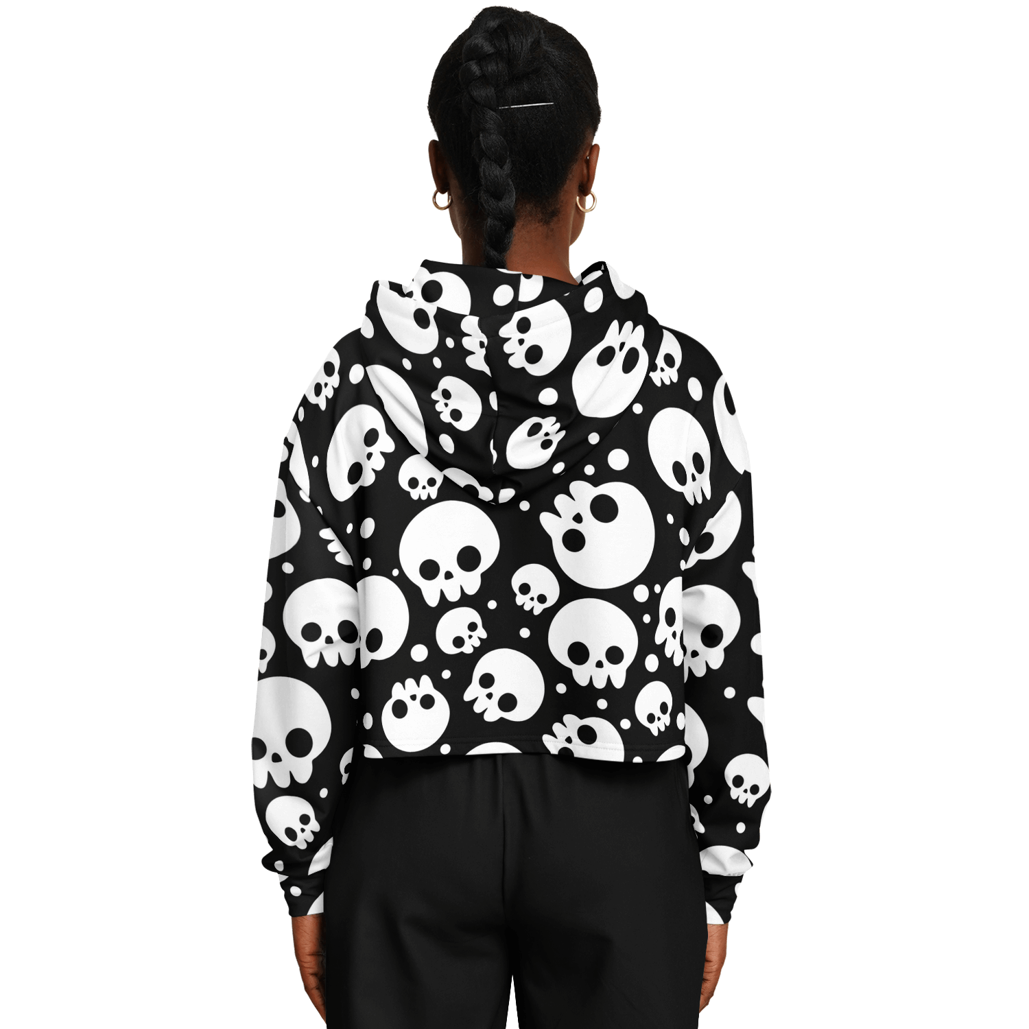 Skulls Cropped Hoodie For Women | Black & White