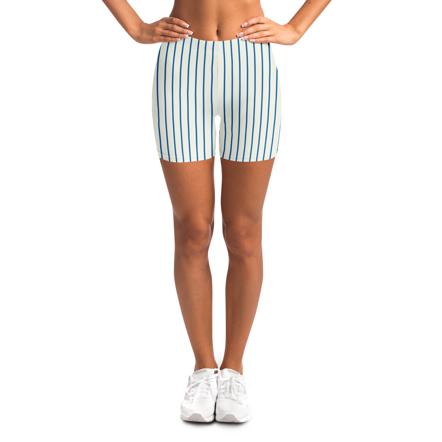 White Legging Shorts | Thin Blue Stripes HD