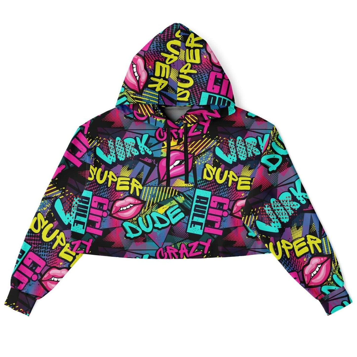 Cropped Hoodie | Pink Hot Lips Pop Art