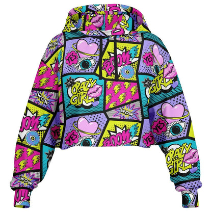 Cropped Hoodie | Pink Blue Yellow Pop Art Craziness