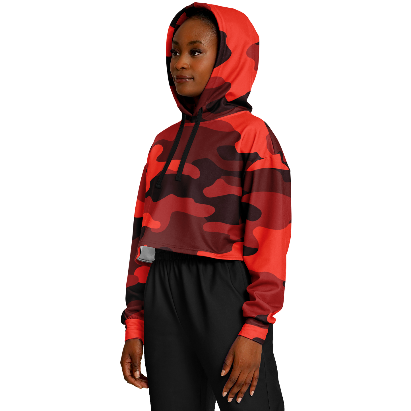 Red Camo Cropped Hoodie For Women