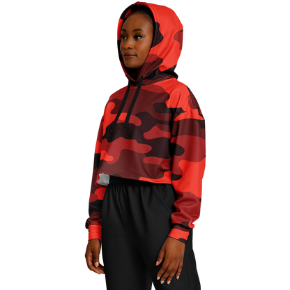 Red Camo Cropped Hoodie For Women