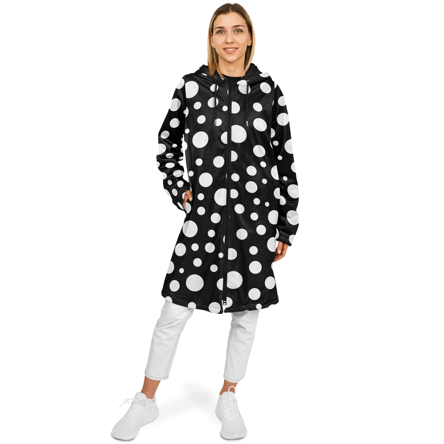 Black & White Polka Dots Cloak With a Zipper