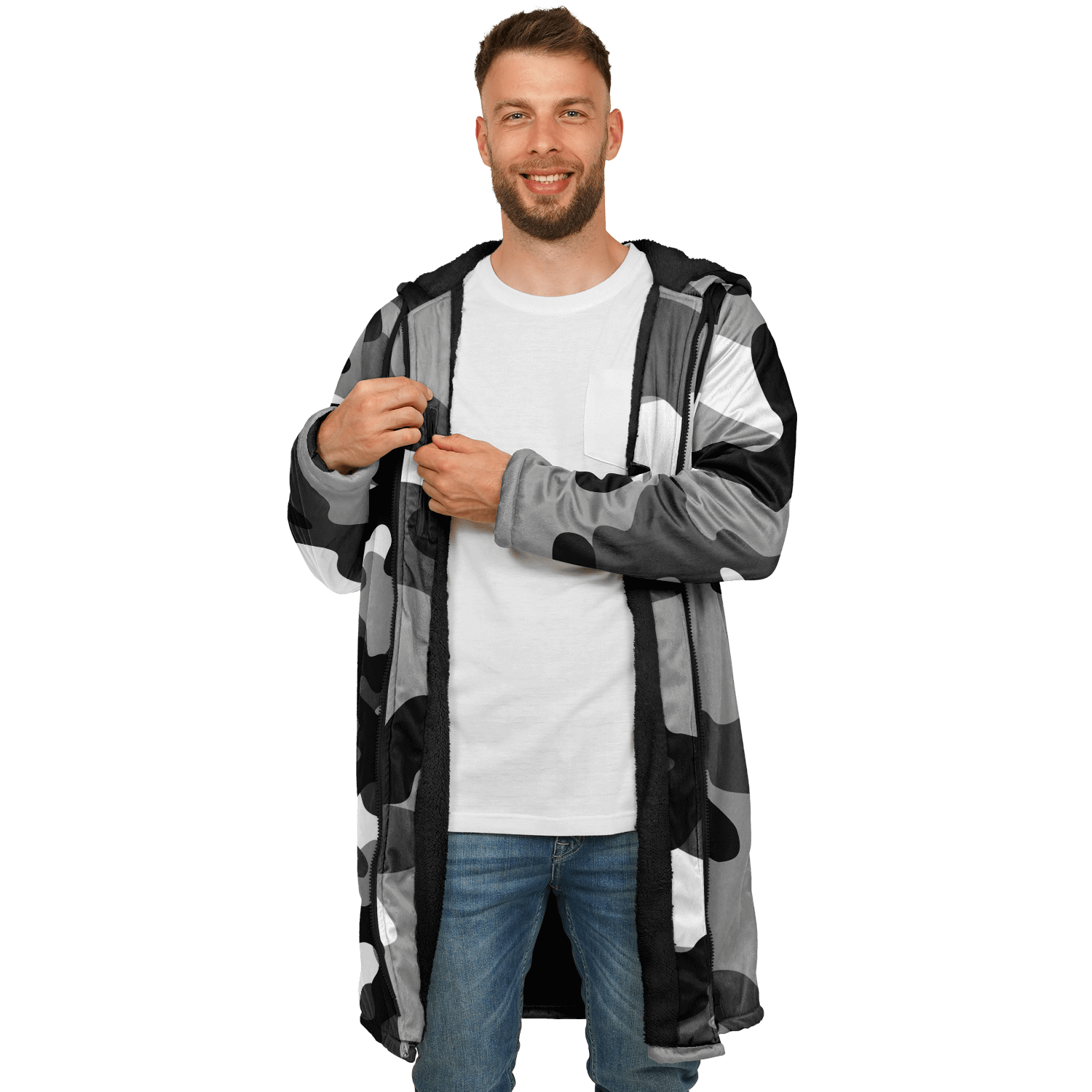 Gray Black & White Camo Cloak With a Zipper