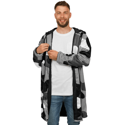 Gray Black & White Camo Cloak With a Zipper