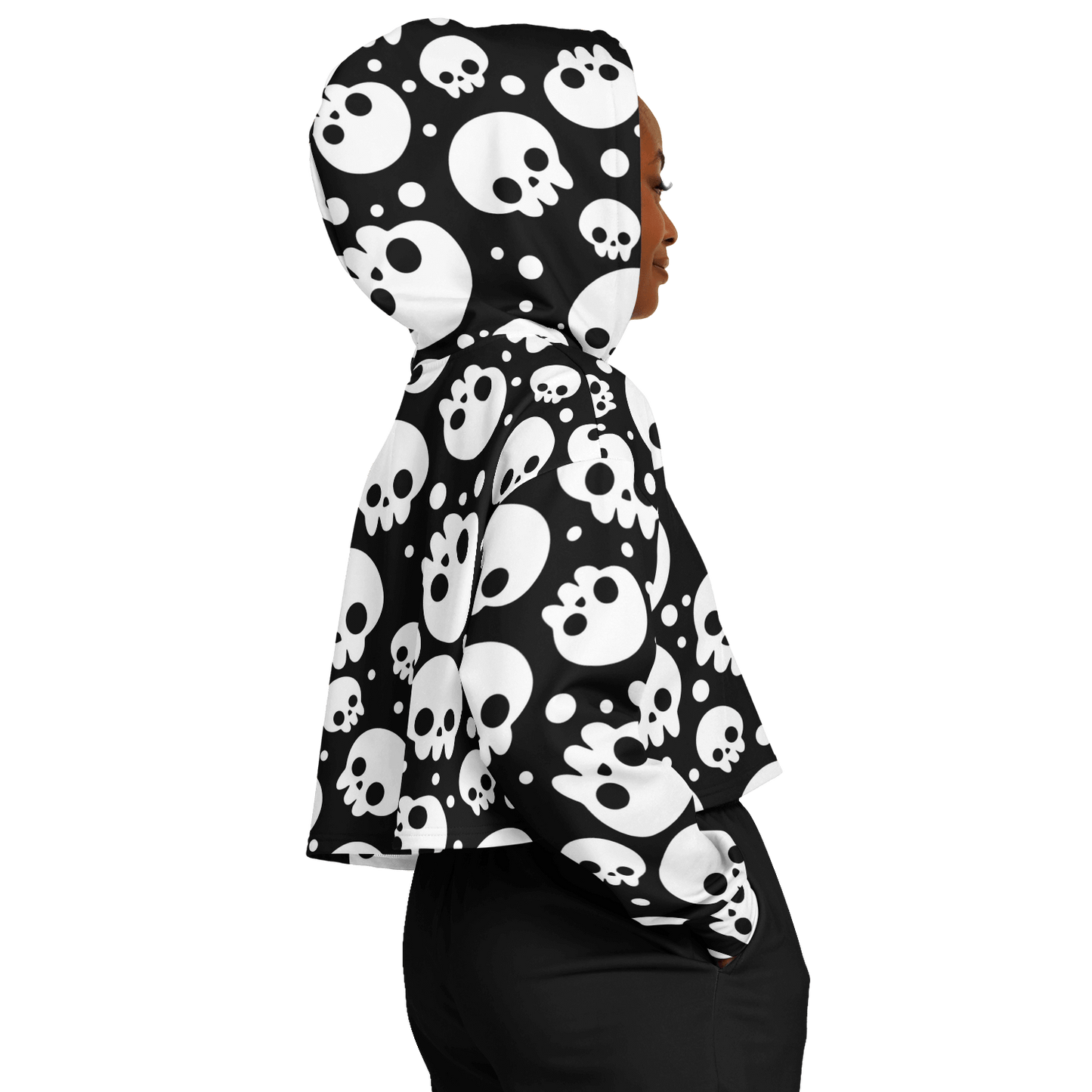 Skulls Cropped Hoodie For Women | Black & White