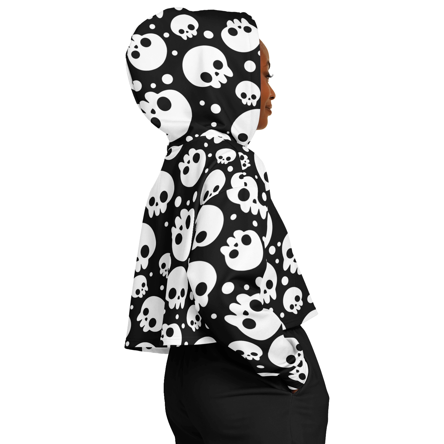 Skulls Cropped Hoodie For Women | Black & White