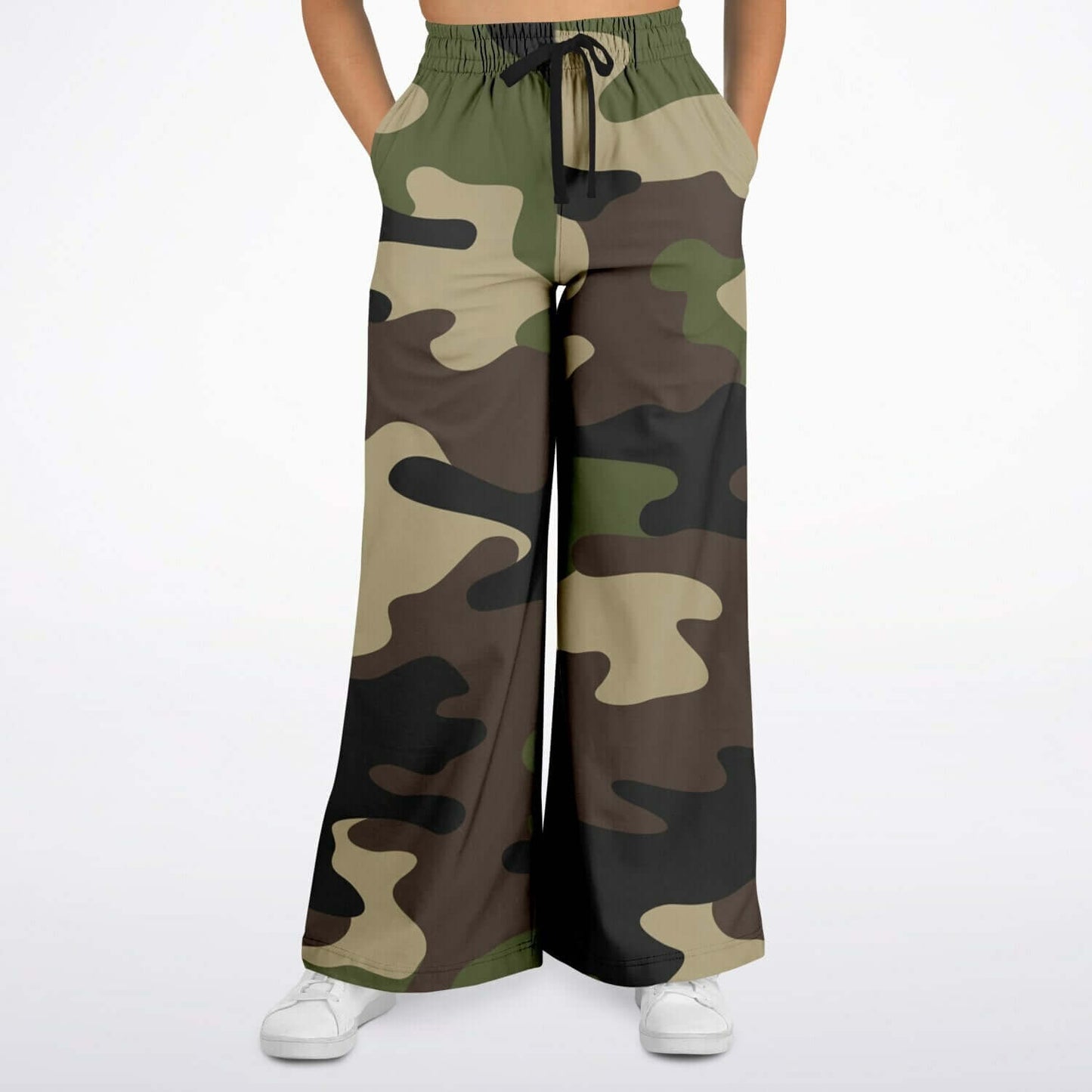 Camo Wide Leg Pants For Women | Olive Green & Brown