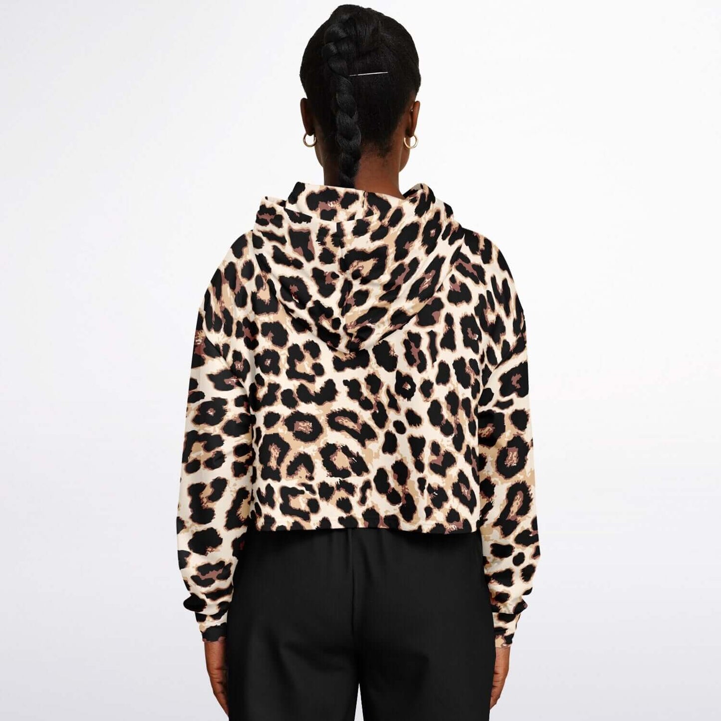 Leopard Cropped Hoodie | Black & Cream Pattern