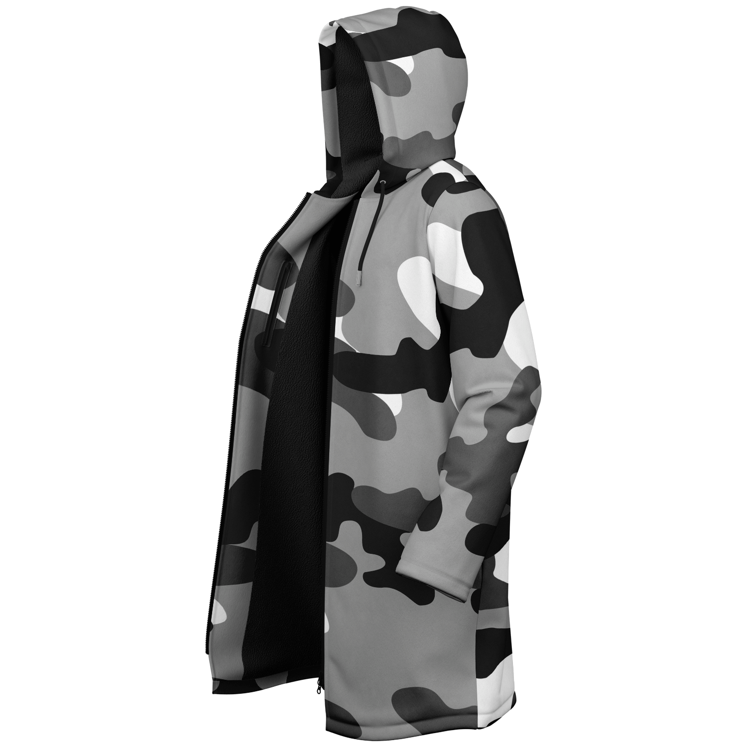 Gray Black & White Camo Cloak With a Zipper