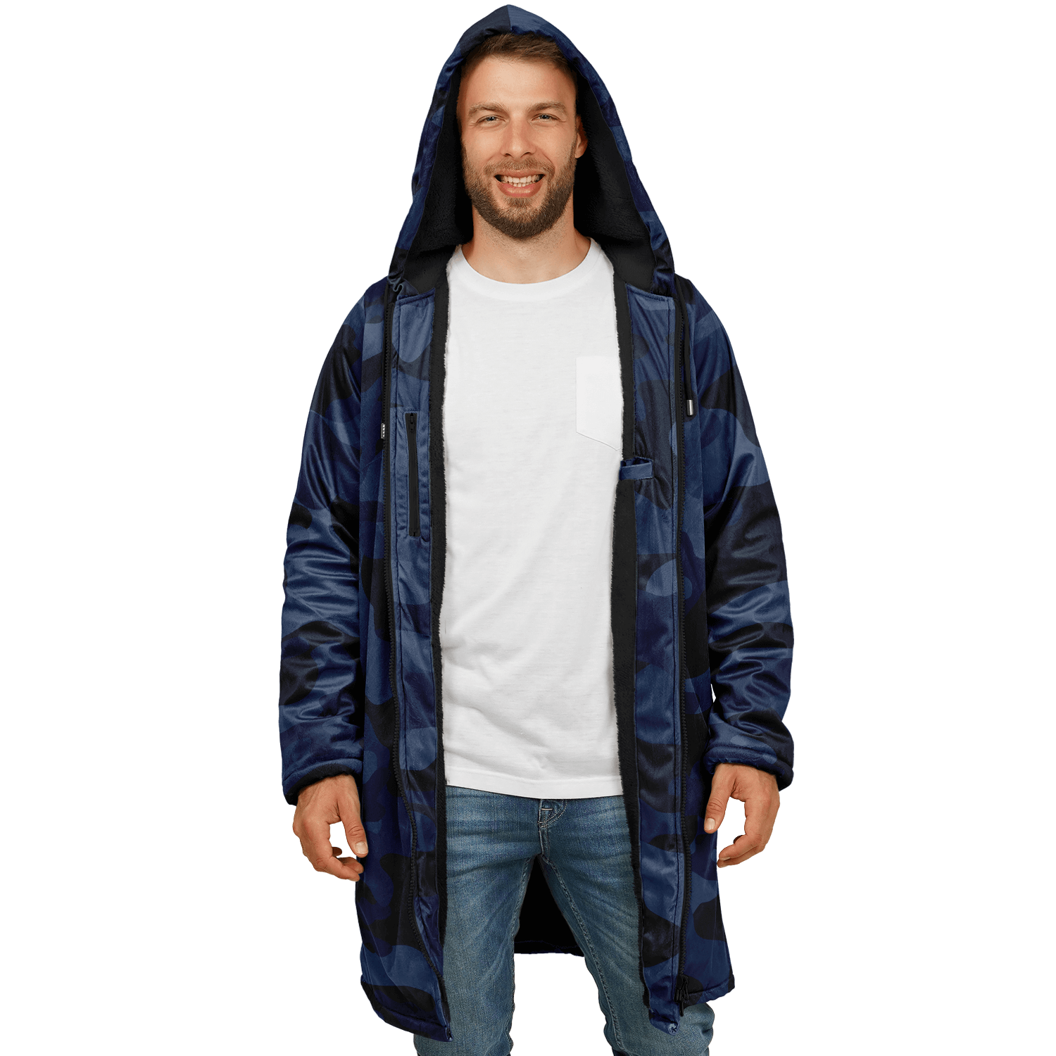 Deep Blue Camo Cloak With a Zipper