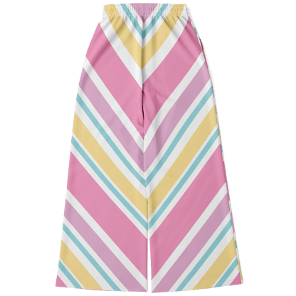 Women's Wide Leg Pants | Pink Yellow White Pastel Rainbow