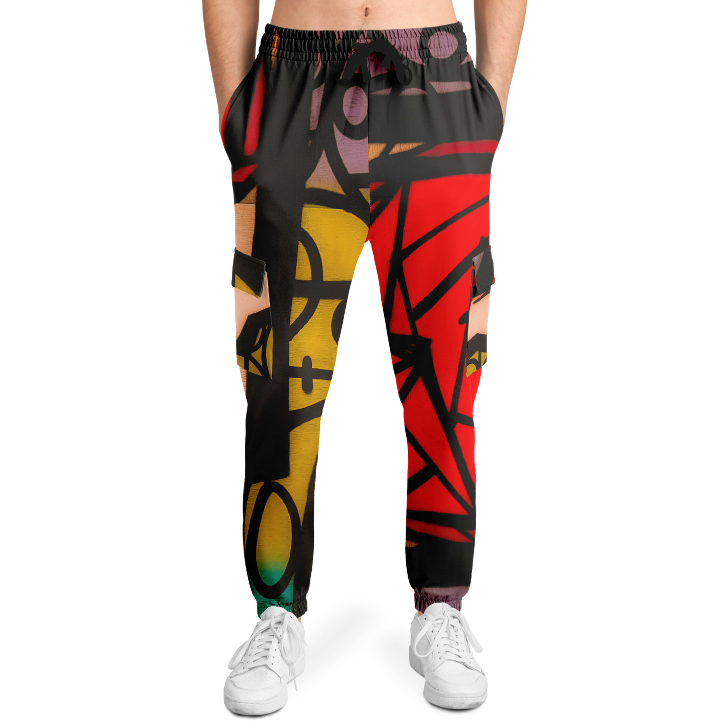 Abstract Red Cargo Sweatpants | HD Print