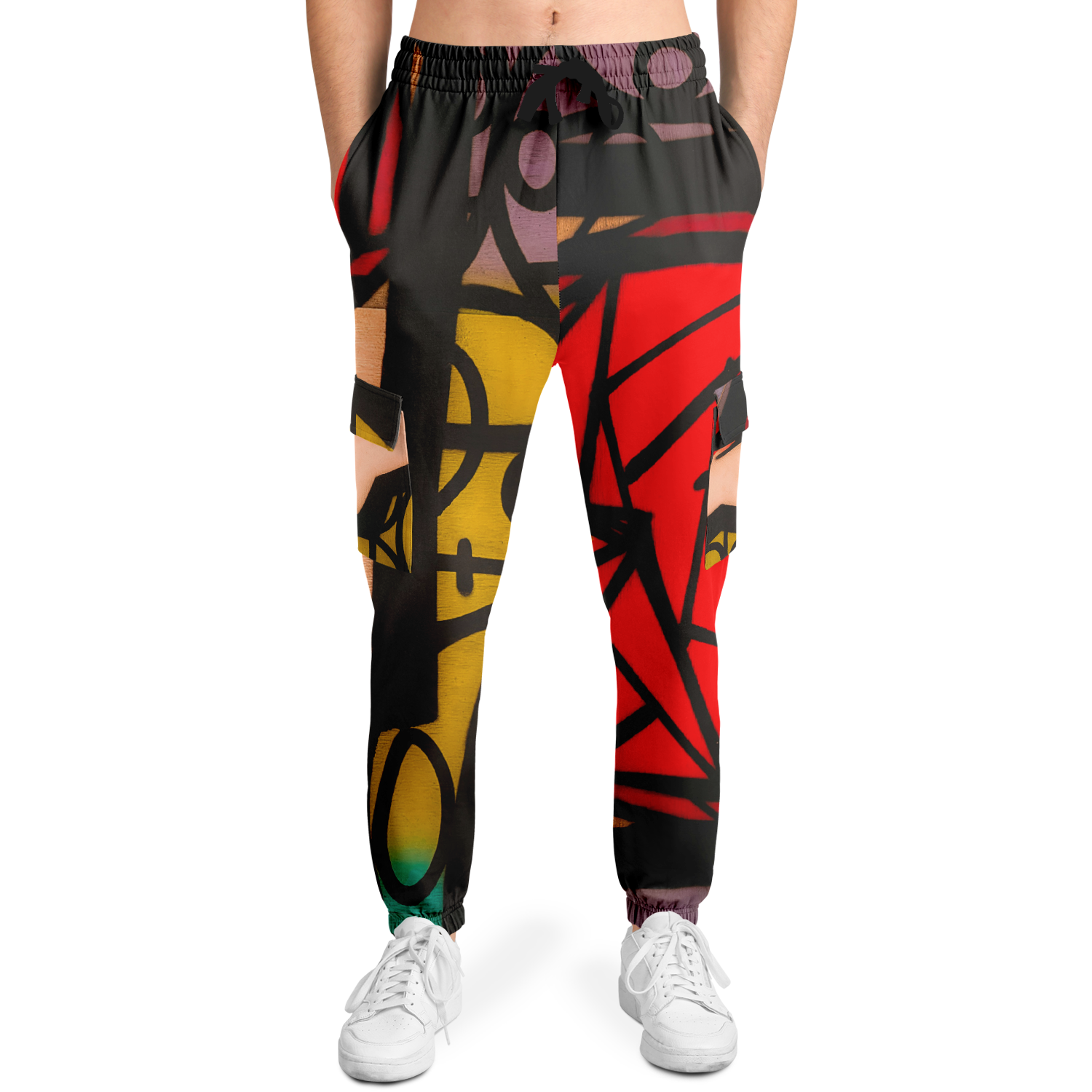 Abstract Red Cargo Sweatpants | HD Print