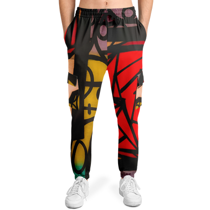 Abstract Red Cargo Sweatpants | HD Print