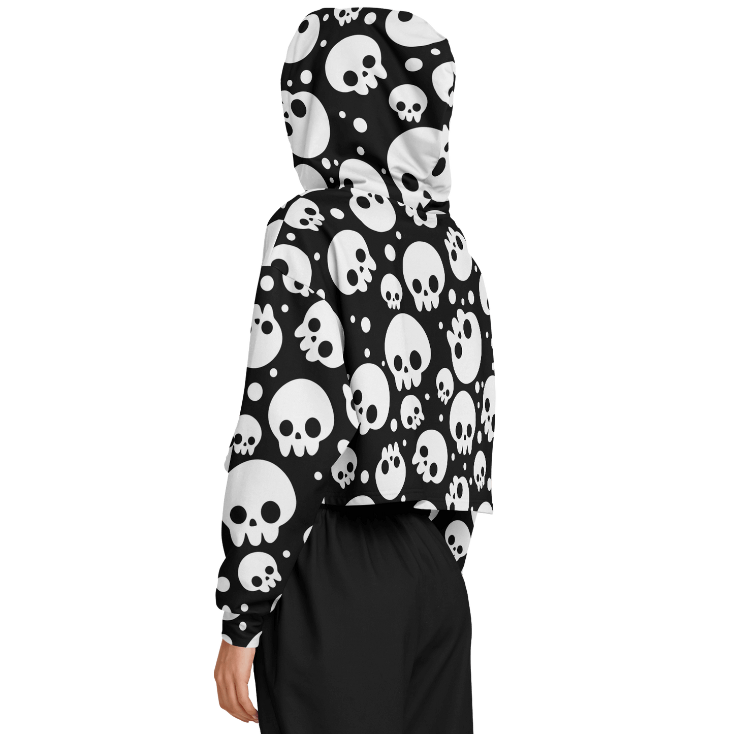 Skulls Cropped Hoodie For Women | Black & White