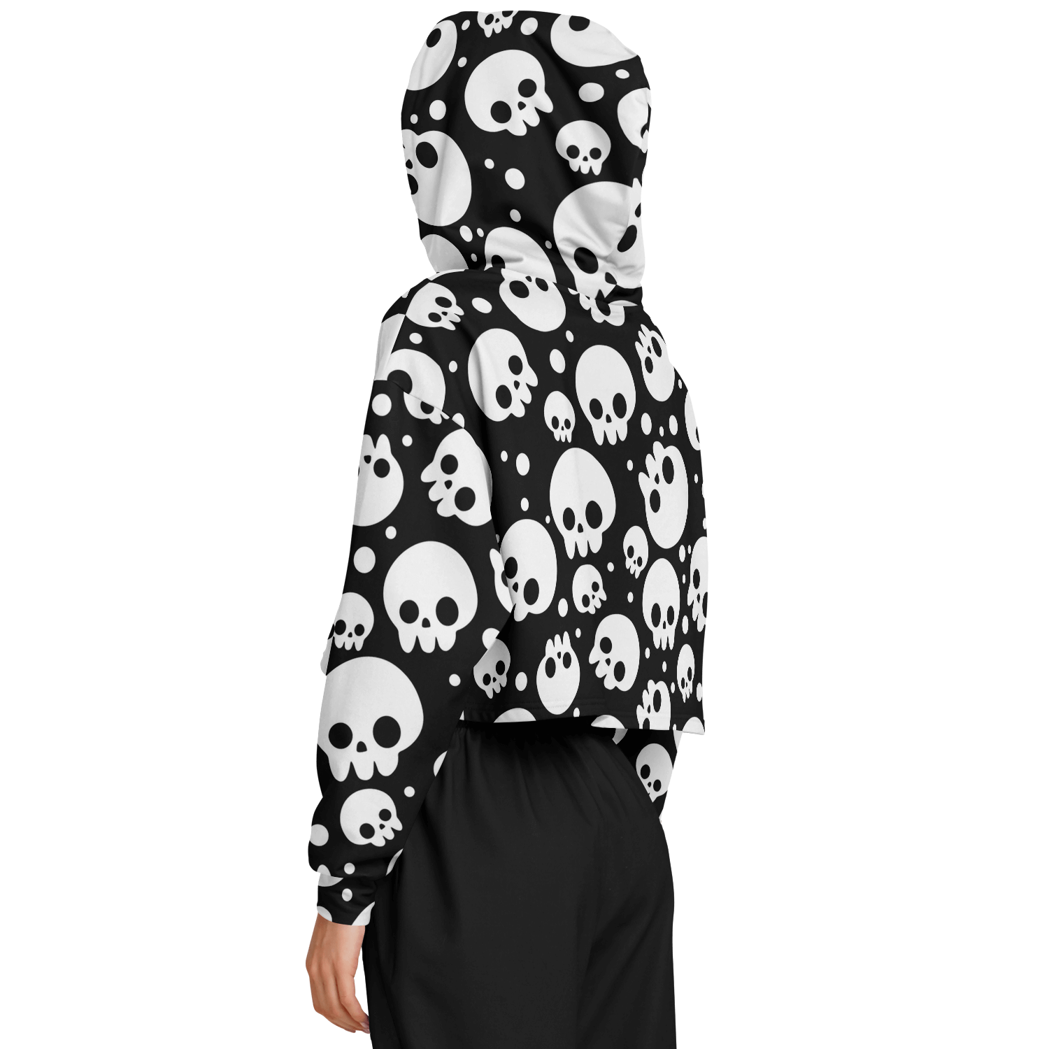 Skulls Cropped Hoodie For Women | Black & White