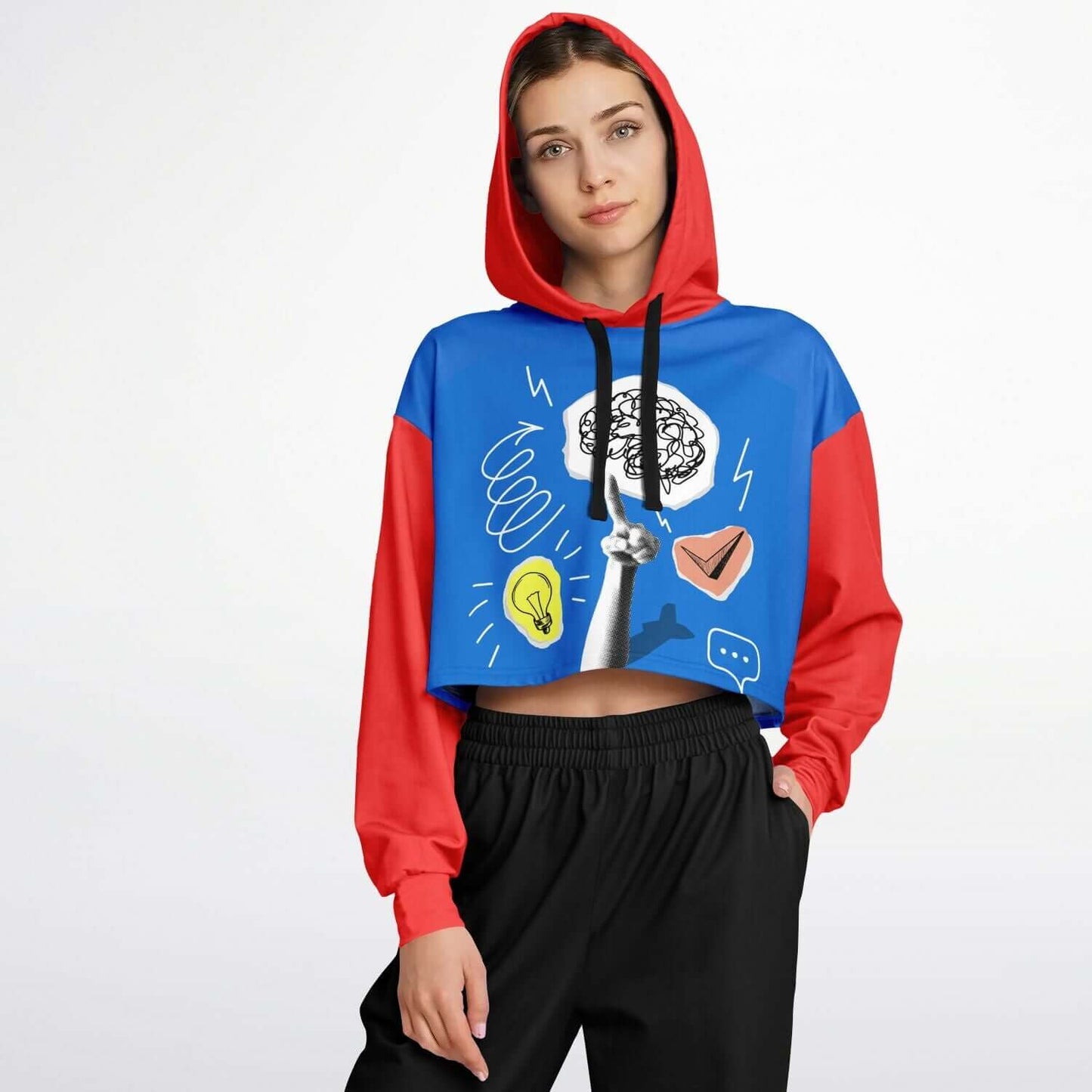 Red & Blue Pop Art Cropped Hoodie