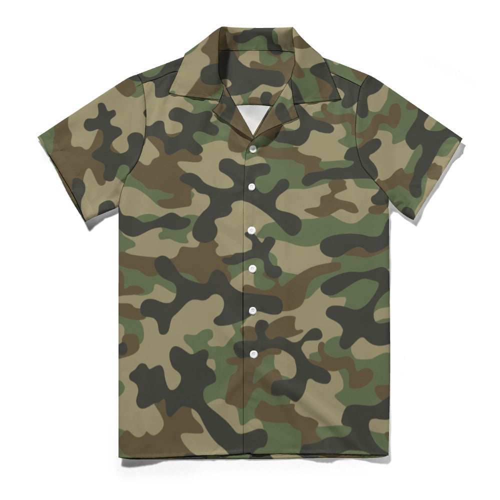 Green Commando Camo Cuban Collar Shirt