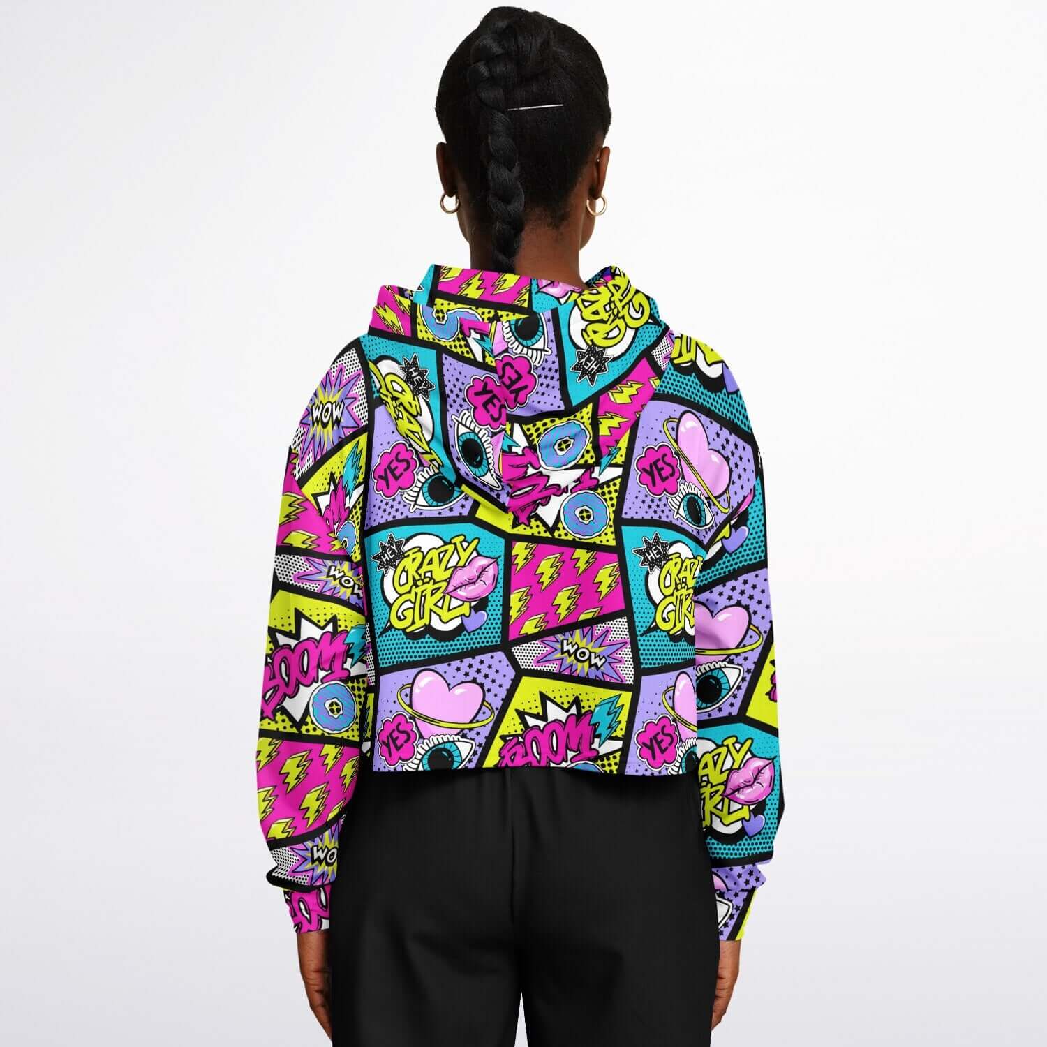 Cropped Hoodie | Pink Blue Yellow Pop Art Craziness