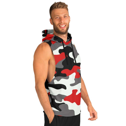 Red Black & White Camo Sleeveless Hoodie