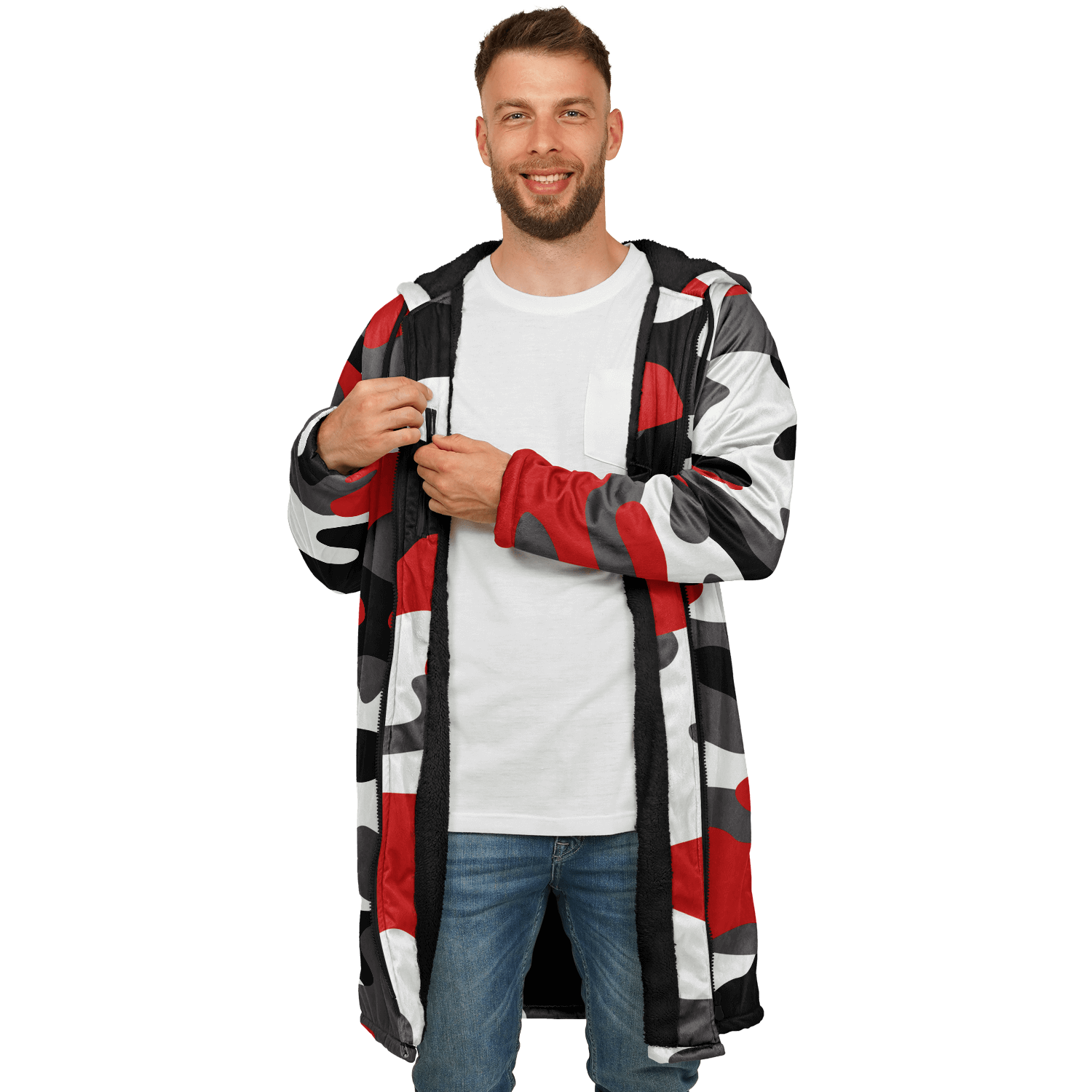 Red Black & White Camo Cloak With a Zipper