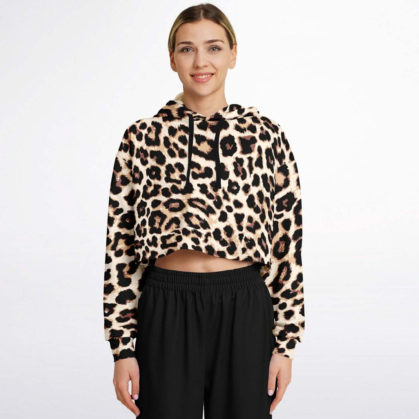 Leopard Cropped Hoodie | Black & Cream Pattern