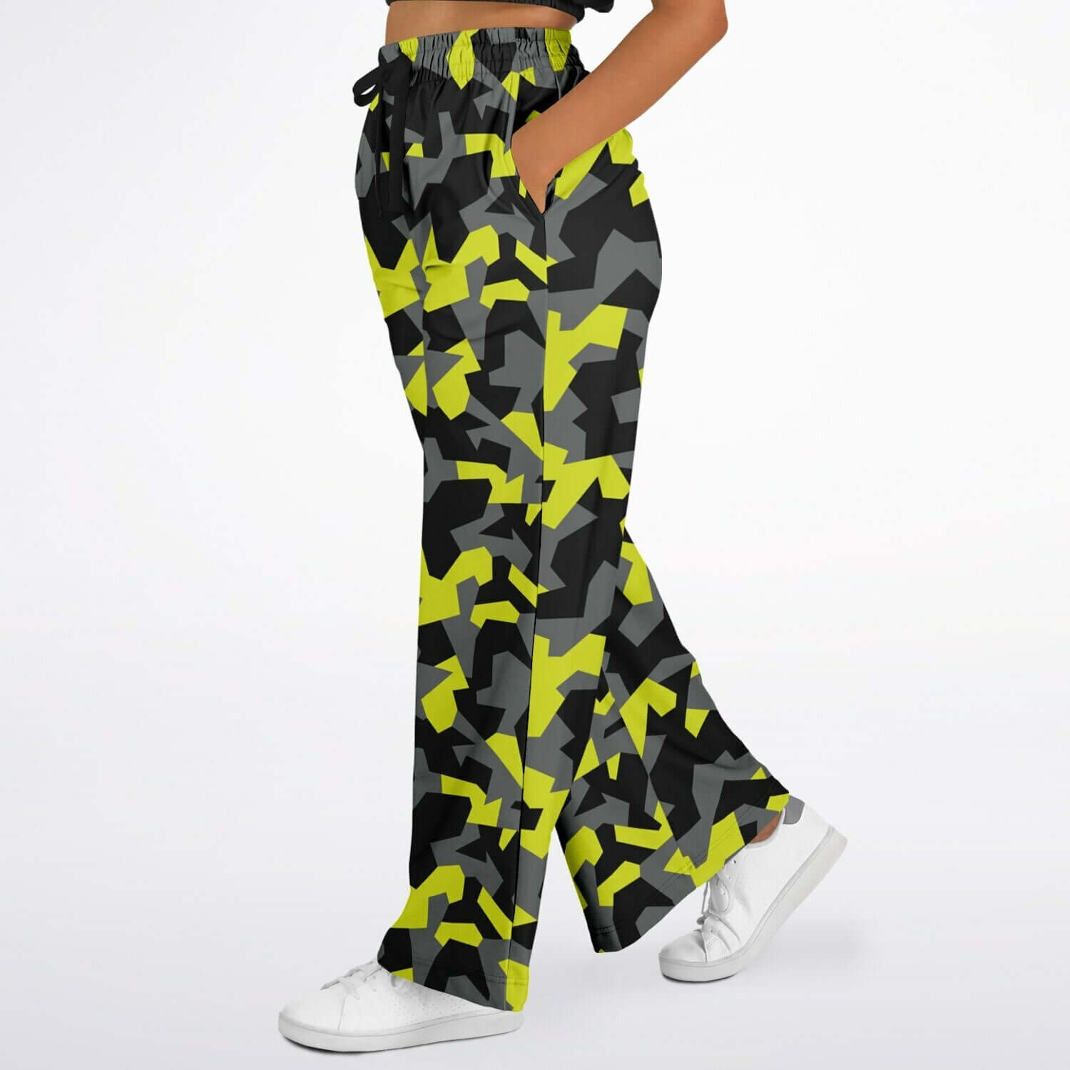 Camo Wide Leg Pants For Women | Geometric Black & Yellow