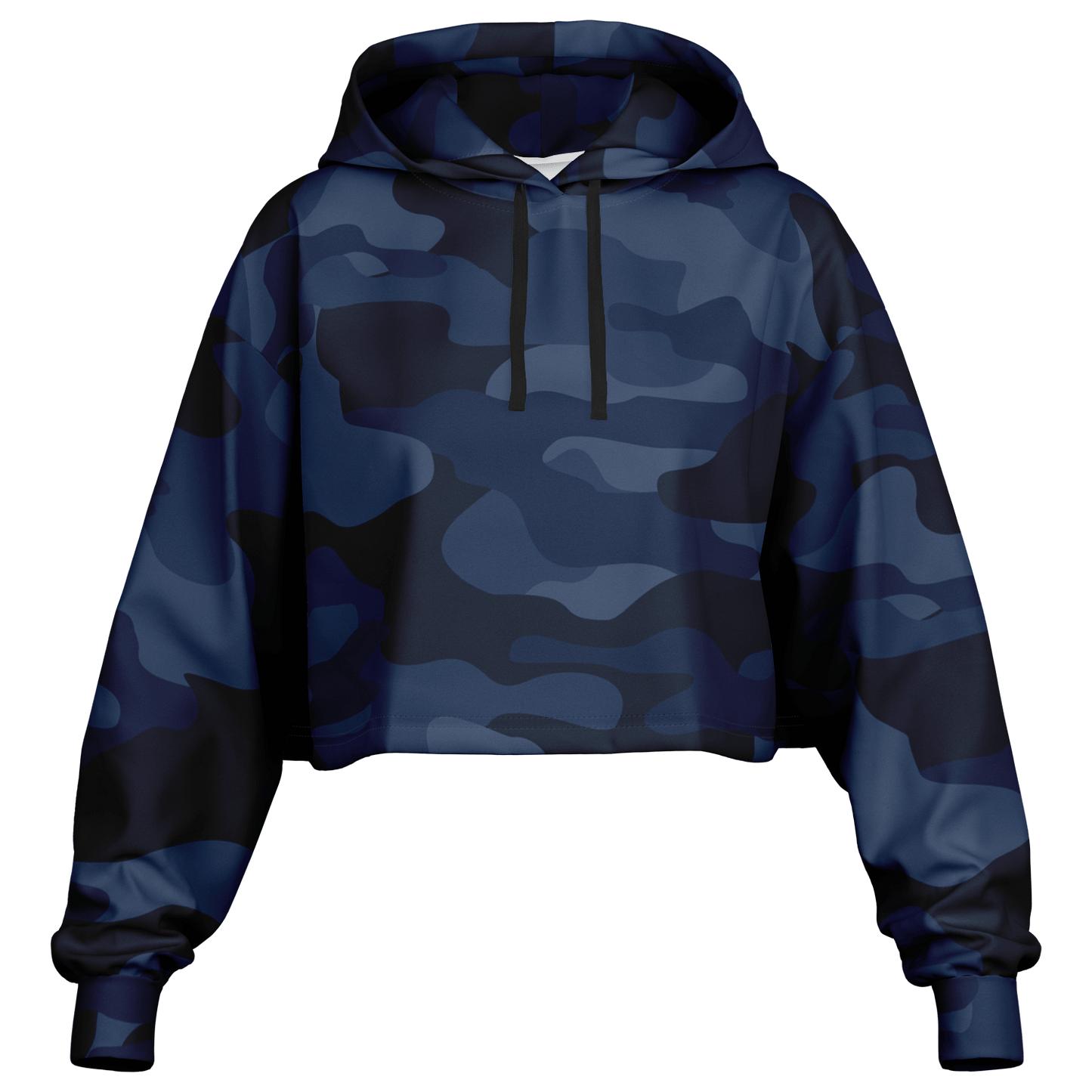 Deep Blue Camo Cropped Hoodie For Women