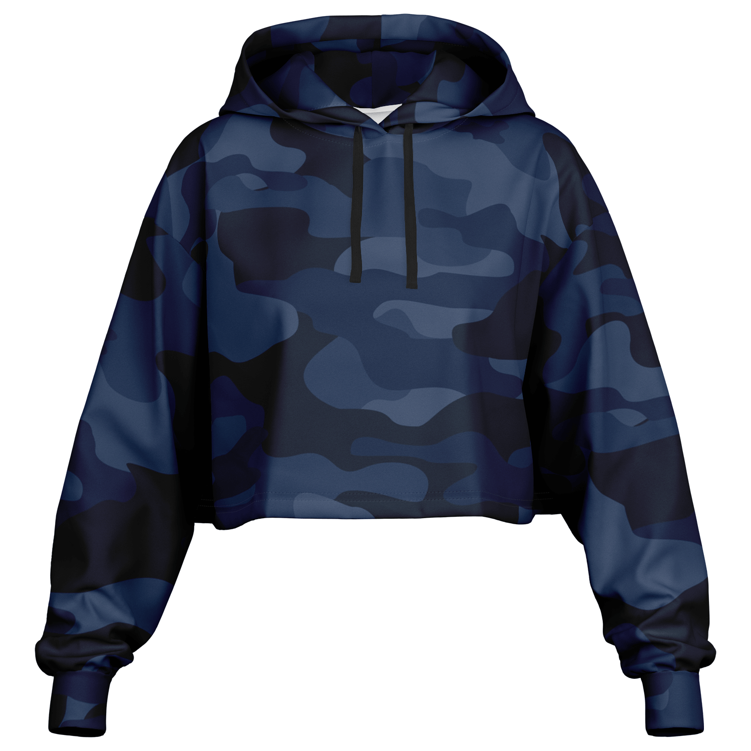 Deep Blue Camo Cropped Hoodie For Women