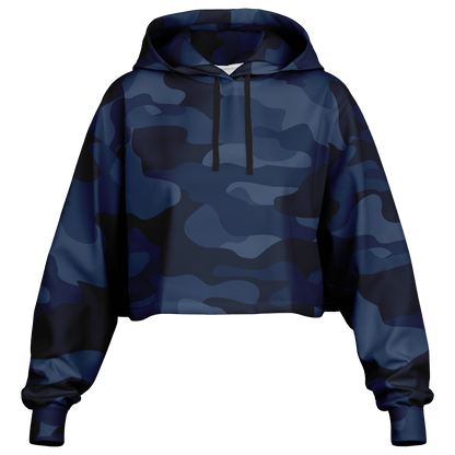 Deep Blue Camo Cropped Hoodie For Women